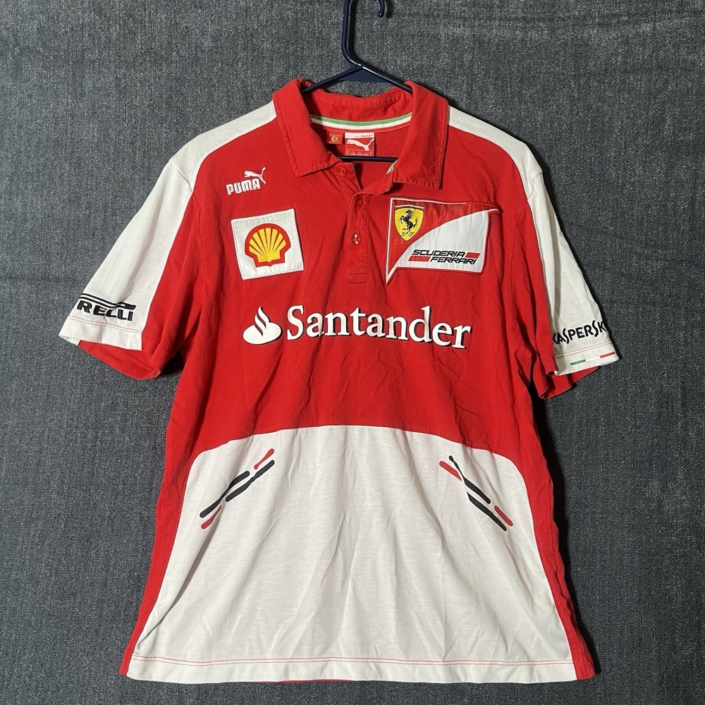 Puma Scuderia Ferrari F1 Team Polo Shirt Mens L Red White Santander Shell